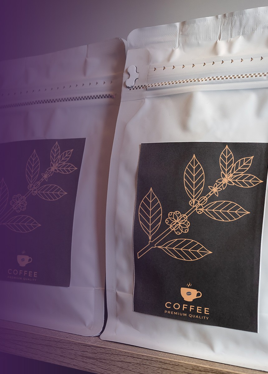 Image of a pack of coffee beans with a custom printed label