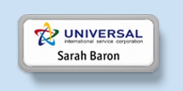 Badgepoint name badge office with the name Sarah Baron