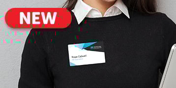 Woman with name badge label