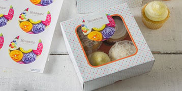 Food labels on cupcake boxes