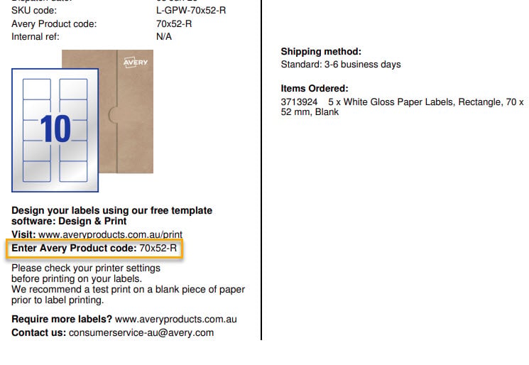Avery Product Code