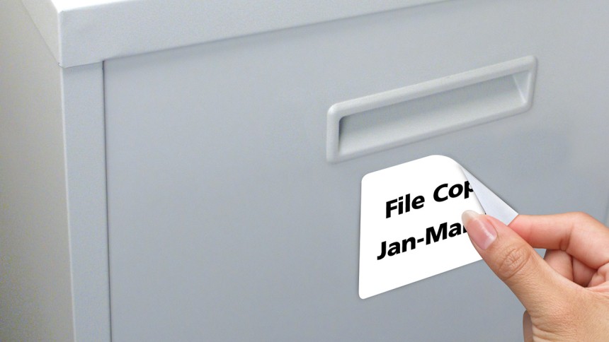 Avery Removable Labels on a filing cabinet