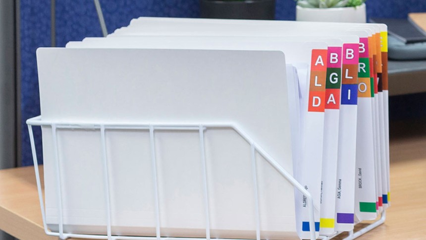 Avery file rack with Lateral Files on desk