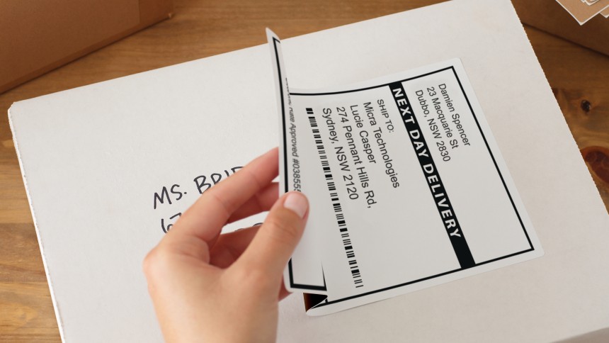 Trueblock labels feature an opaque black backing which completely covers up and blocks out existing labels or previous information on parcels or boxes