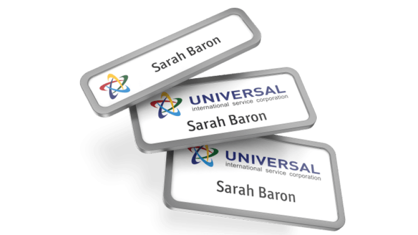 badgepoint office name badges in 3 various sizes.