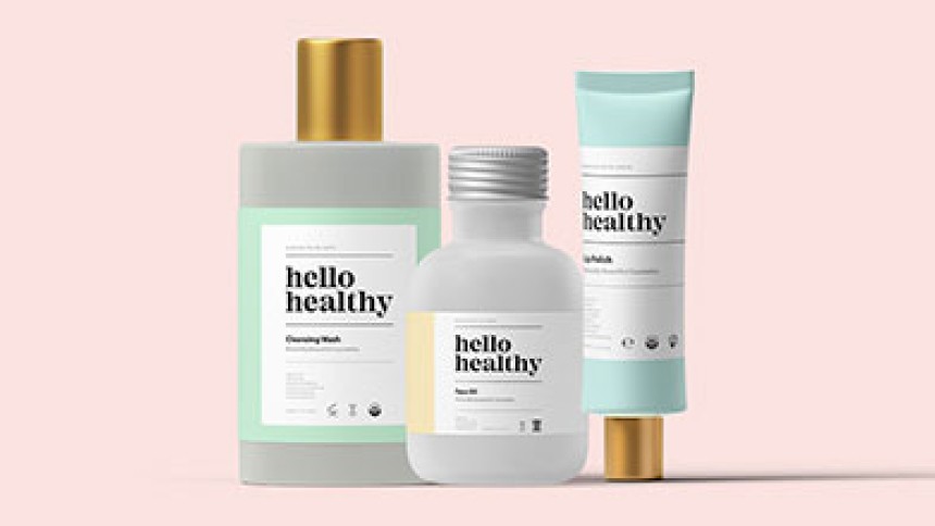 Product Labels for 3 different types of cosmetic beauty products
