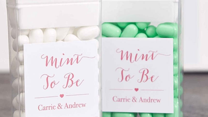 Square labels for wedding gifts on tik tak lollies