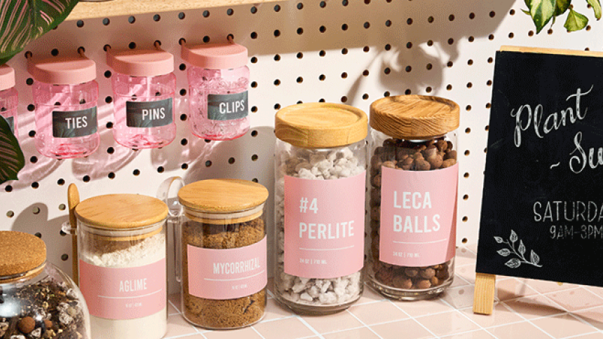 Range of rectangular labels for Plant space in Pink