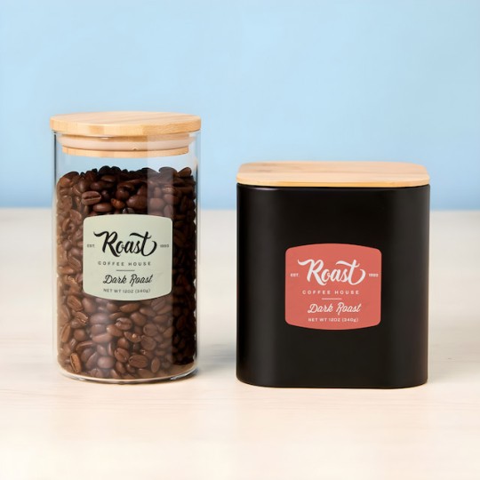 Barrel Shaped Labels on Coffee Tin