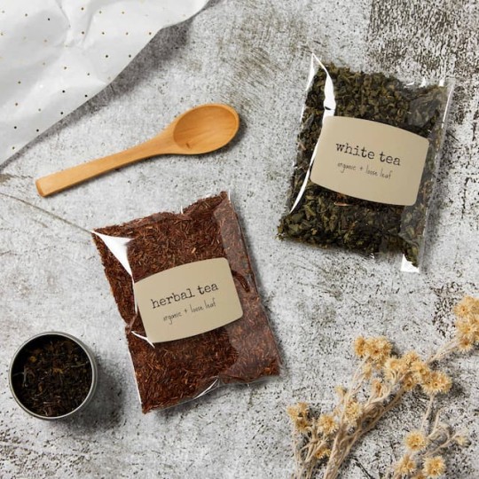 Kraft Barrel Labels in Tea sachets