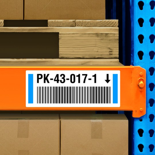 Warehouse with Rack Beam Label with Wooden Pallets and Boxes