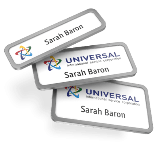 badgepoint office name badges in 3 various sizes.