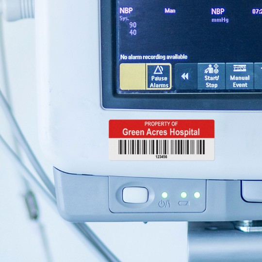 Barcode Labels on Medical equipment used to track assets.