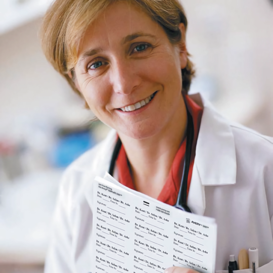 Health Profession Woman Holding Hospital Labels