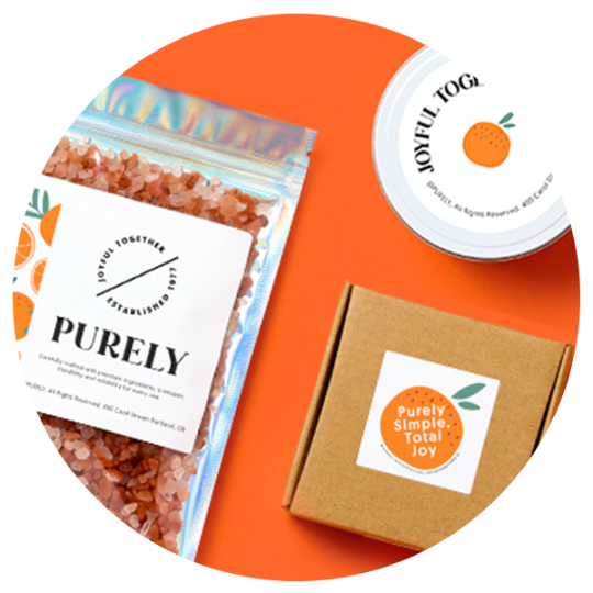 Food Stickers in varied shape on orange round background