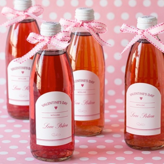 Arched Labels on Bottles with Ribbons and Valentines Day Arched Labels