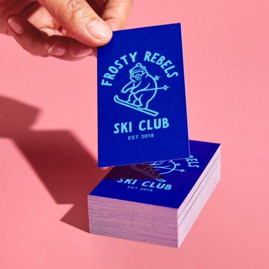 Blue Business Cards on Pink Backgroud