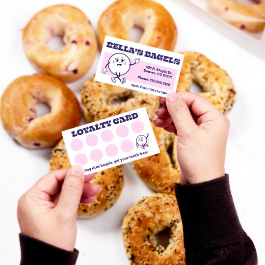 Loyalty Cards with Bagel in the background