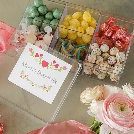 Square Labels for a DIY Mothers Day gift on Candy container