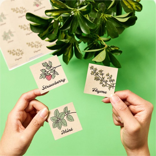 person holding kraft brown labels