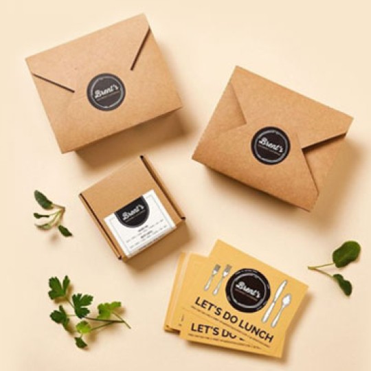 boxes with a branding label on it