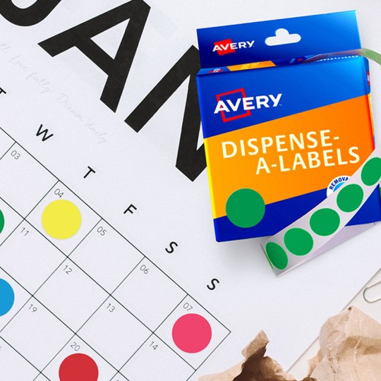 Dispenser stickers on a calendar