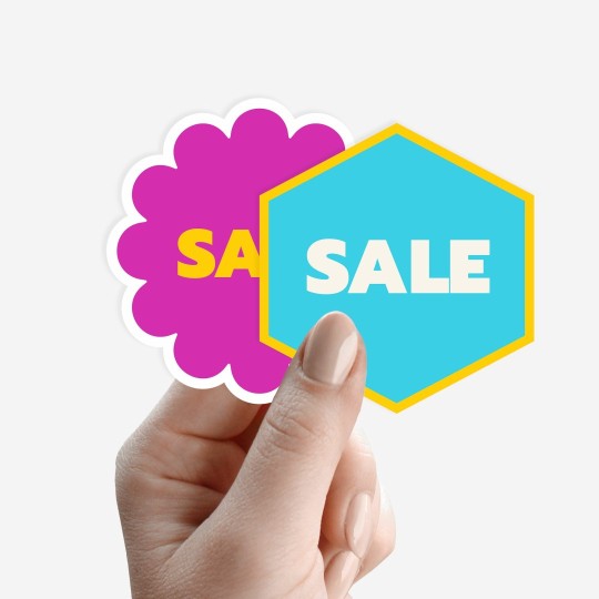 Single Cut Stickers in Bright Pink Flower Shape and Light Blue Hexagonal Shape