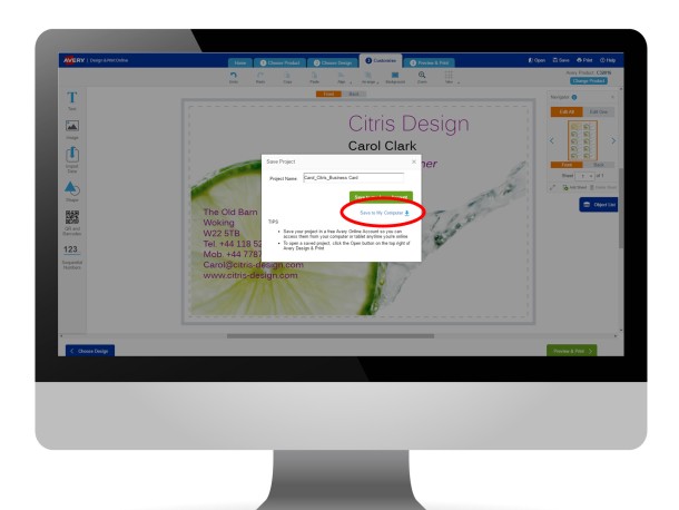 Saving in Avery Design & Print