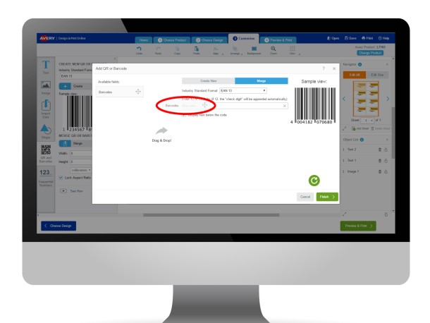 Avery Design & Print Merge Barcode