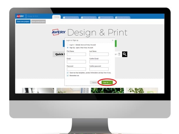 Avery Design & Print Sign Up Form