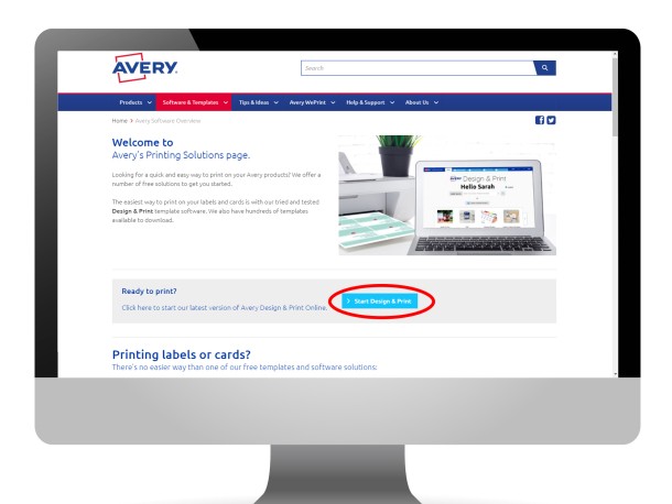 Avery Design & Print start page