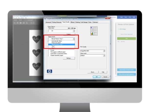 Printer dialogue select paper source