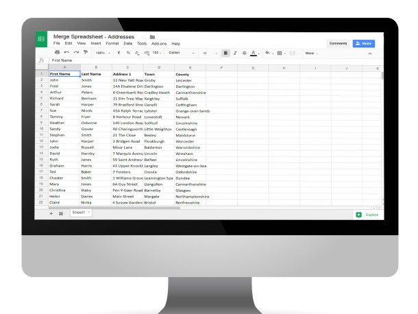 Create Google Spreadsheet to work with Avery Merge Add On for Google Docs