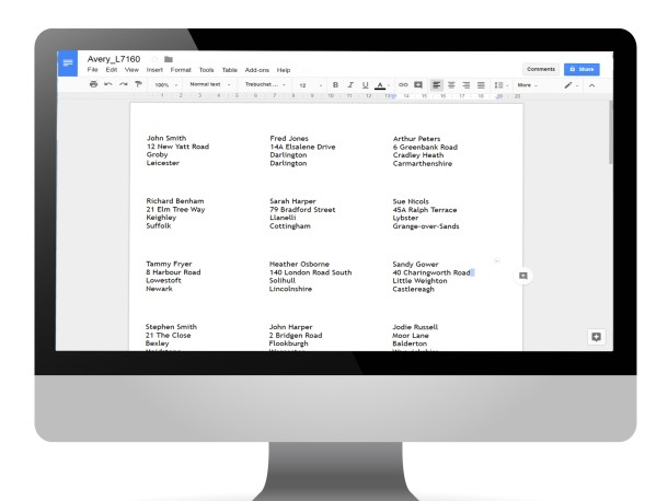Avery Label Merge Add on for Google Docs