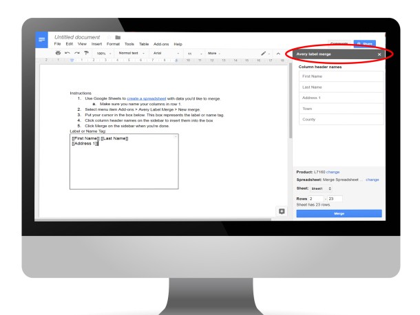Avery Label Merge Add on for Google Docs