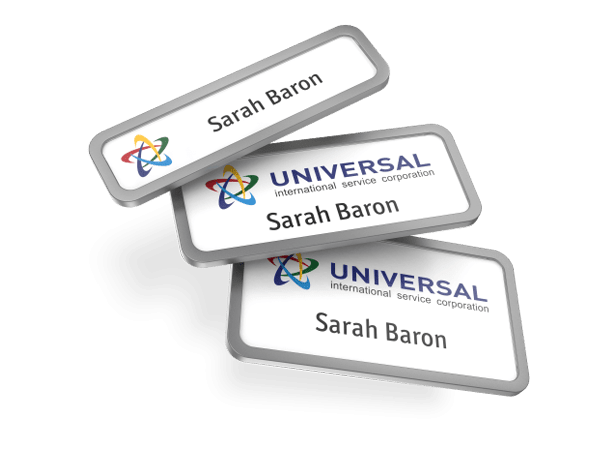 badgepoint office name badges in 3 various sizes.