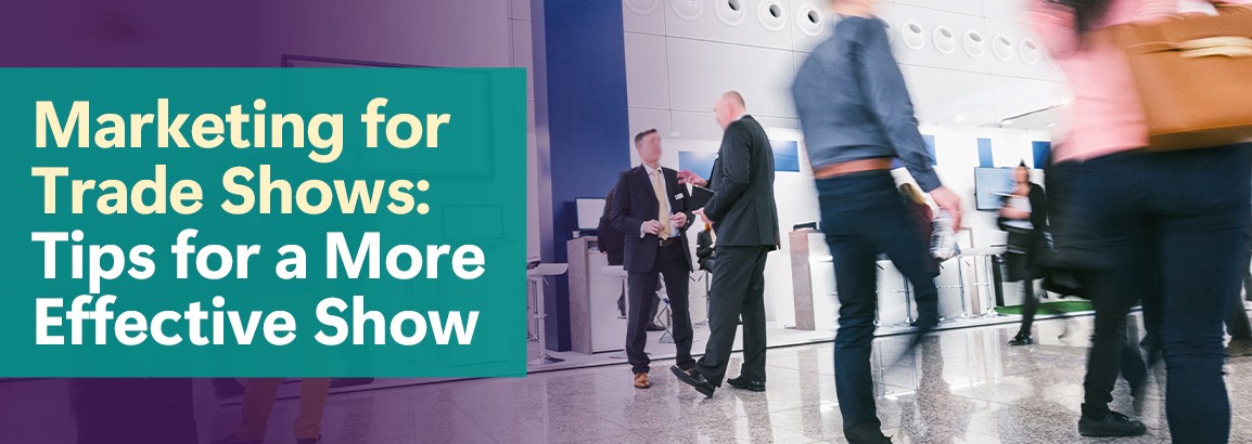 Header image of people walking around at a trade show