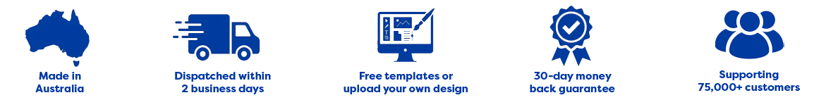 USP - Web - Made in Australia, Dispatched with 2 business days, Free template or upload, 30 day money back guareatee, supporting 75k customers
