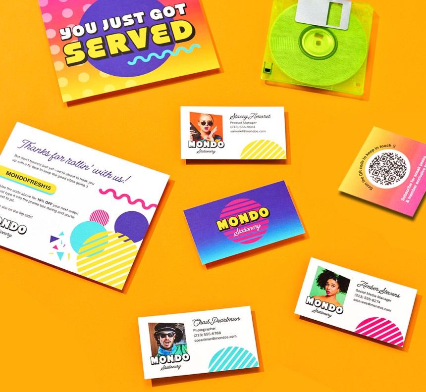 Mix of different cards on a bright yellow background