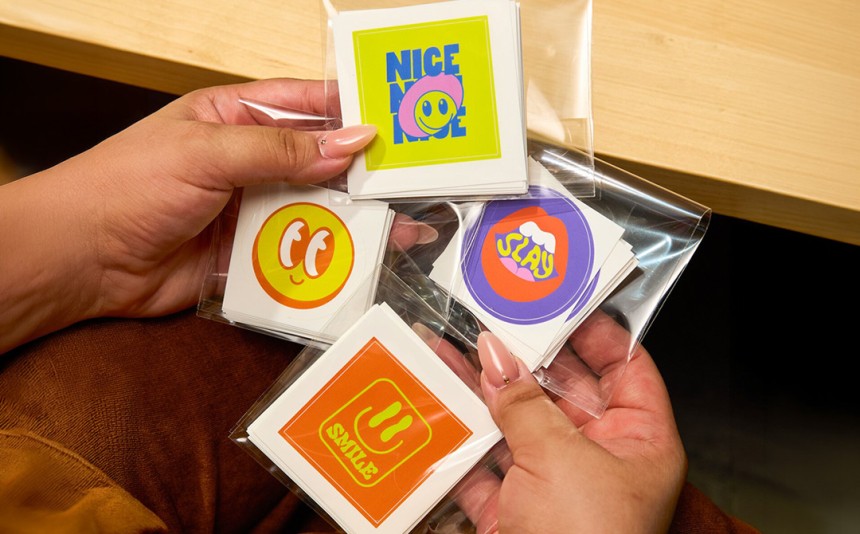 Stickers in plastic bags