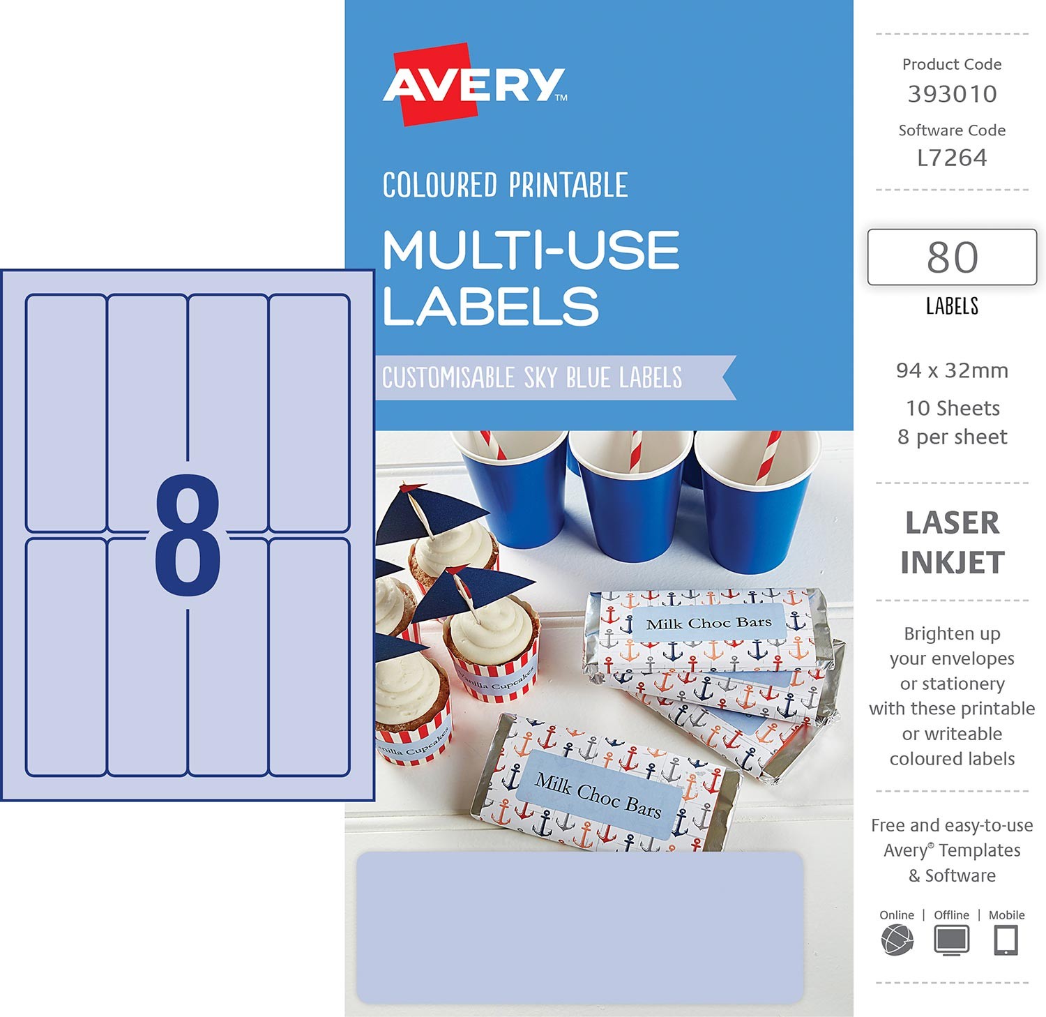 Sky Blue Coloured Labels 393010 Avery Australia