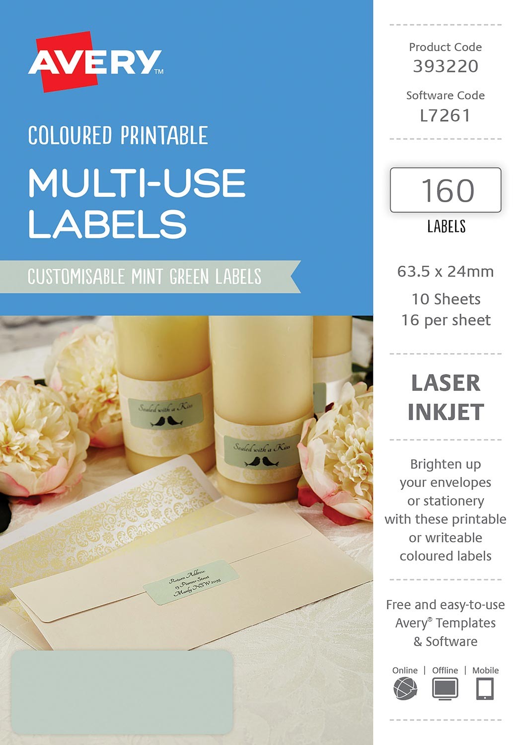 mint green coloured labels 393220 avery australia