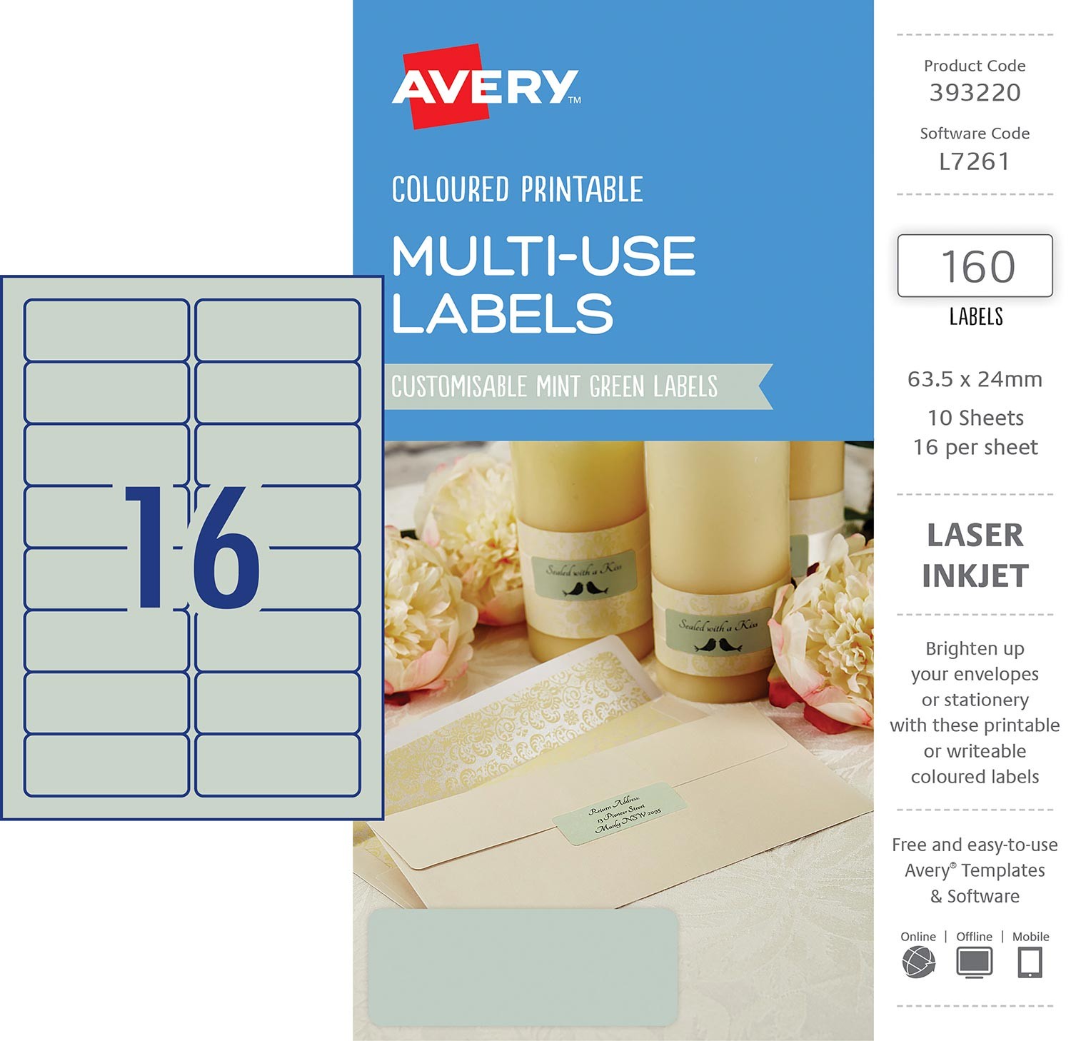 mint green coloured labels 393220 avery australia