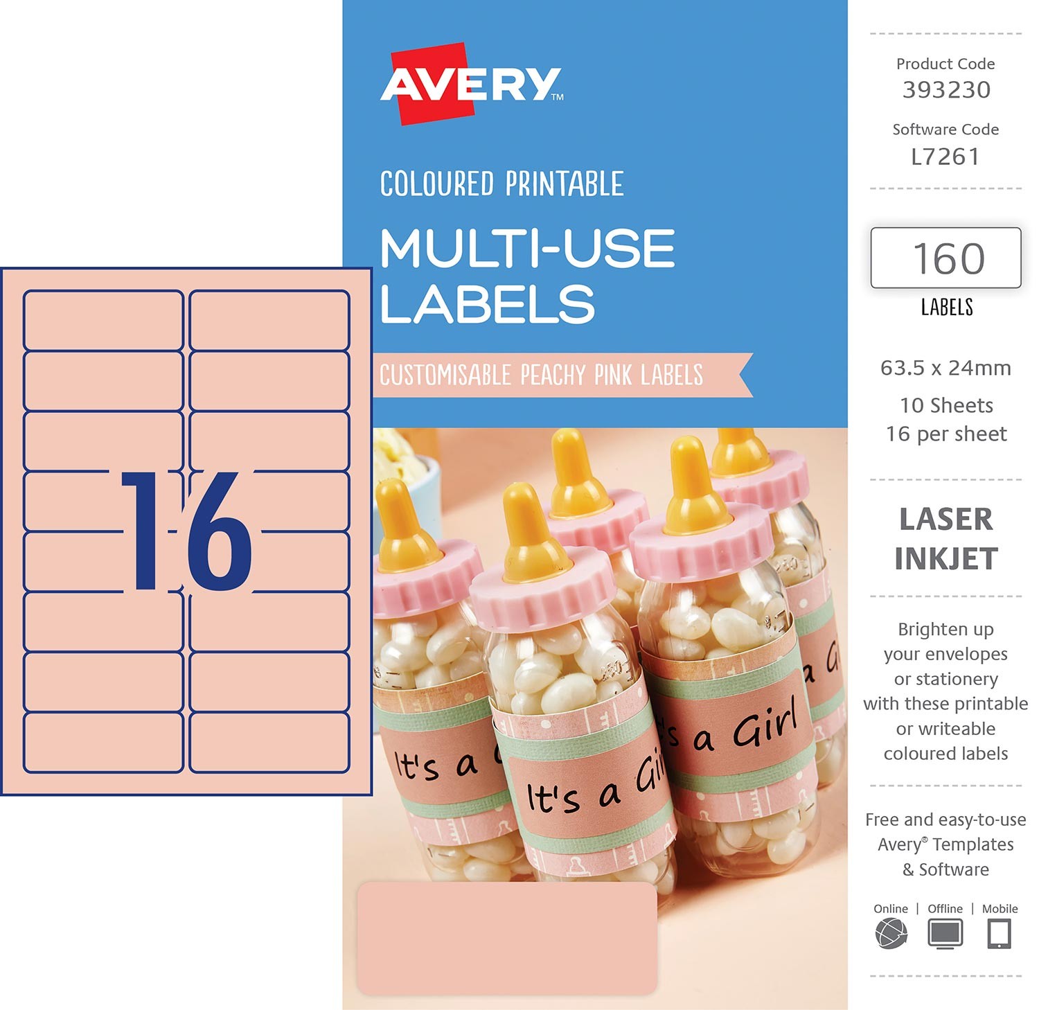 peachy pink coloured labels 393230 avery australia
