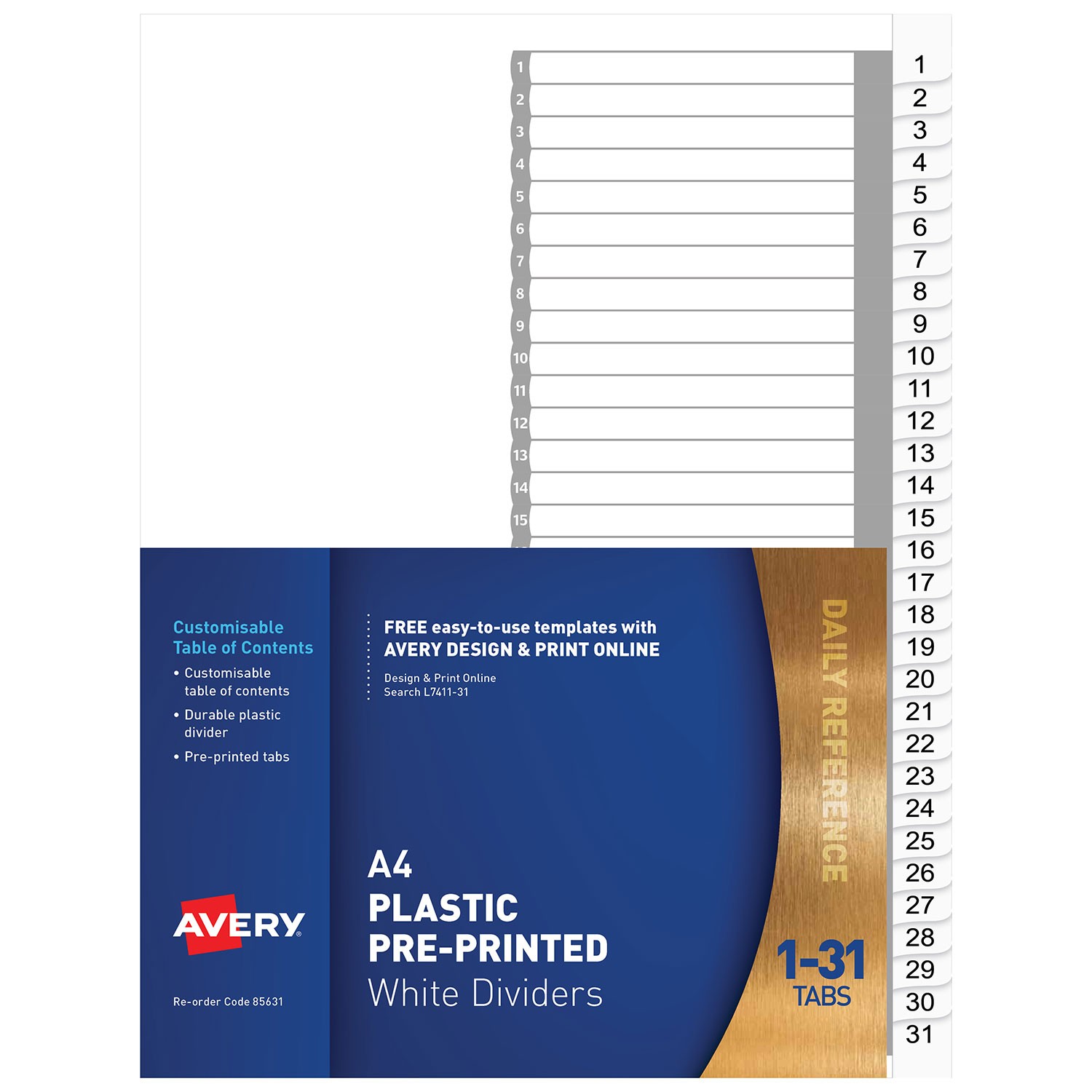 Plastic Pre Printed Dividers White 1 31 Tabs 85631