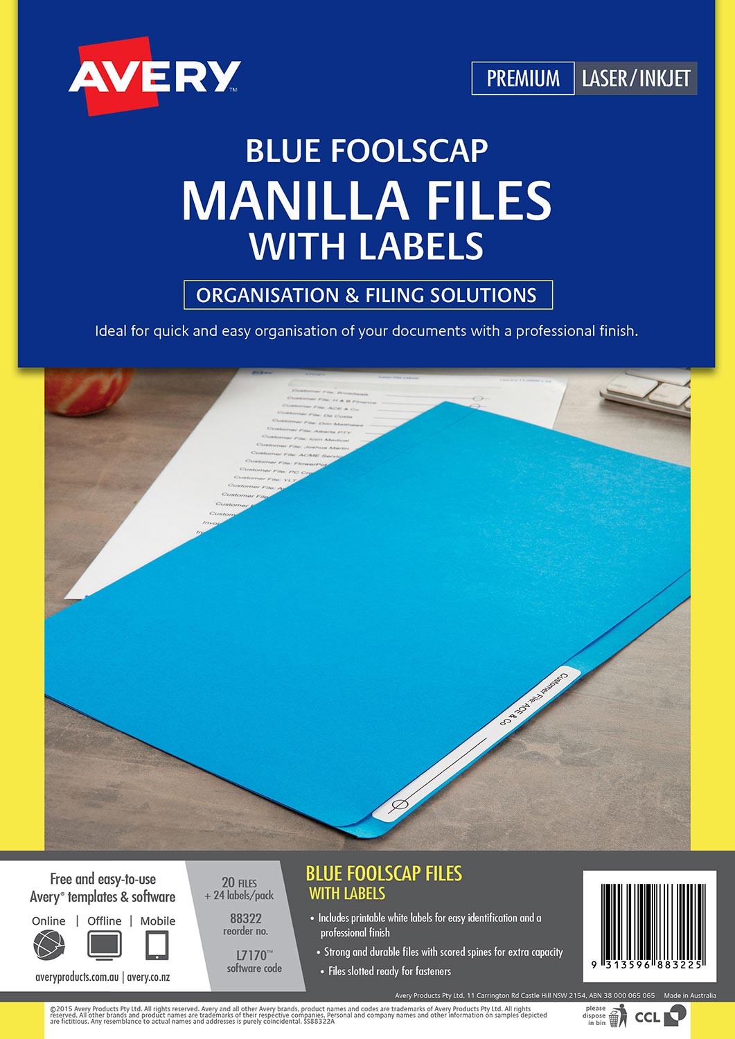 Blue Manilla Folder with Labels | 88322 | Avery Australia