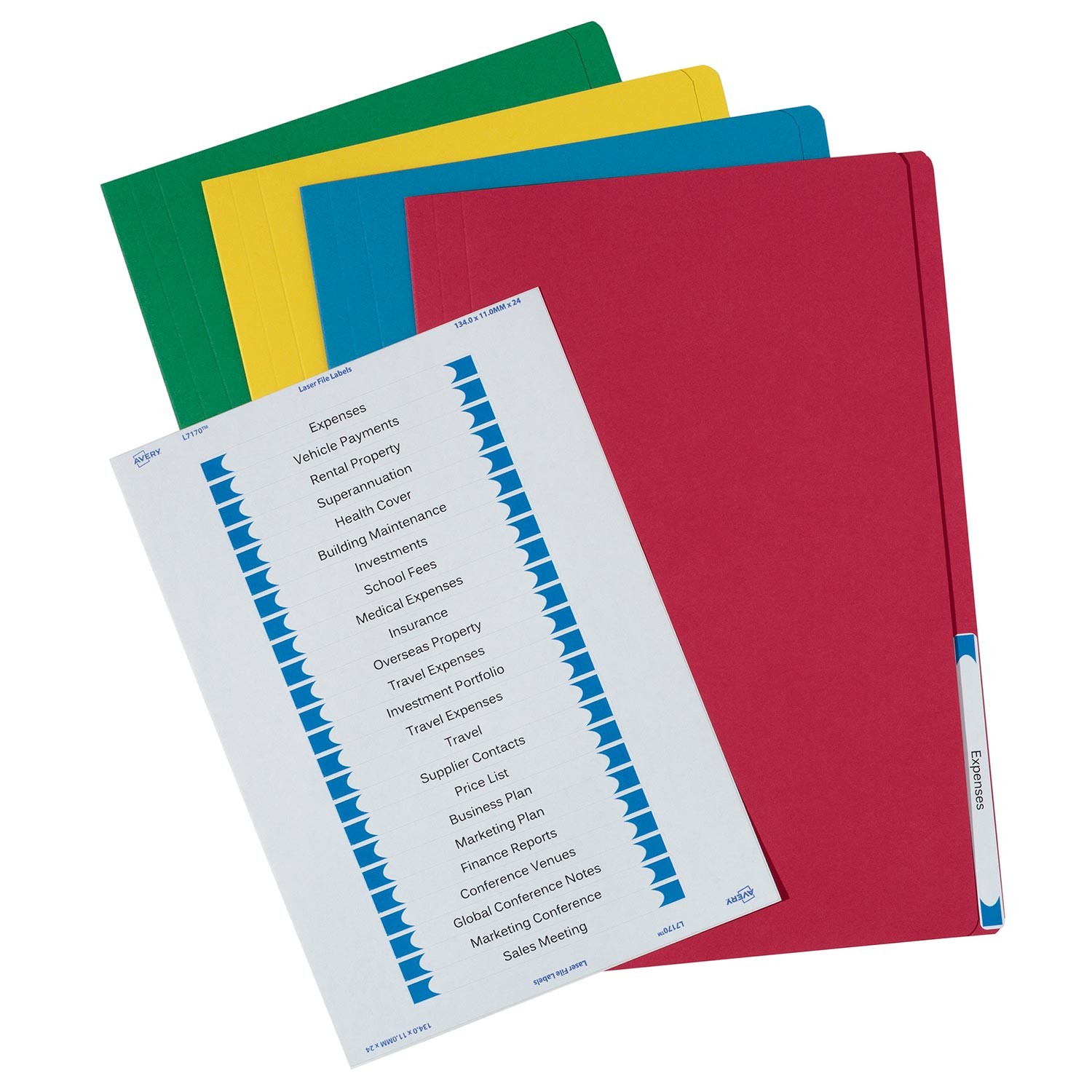 Assorted Colours Manilla Folder with Labels | 88350 | Avery Australia