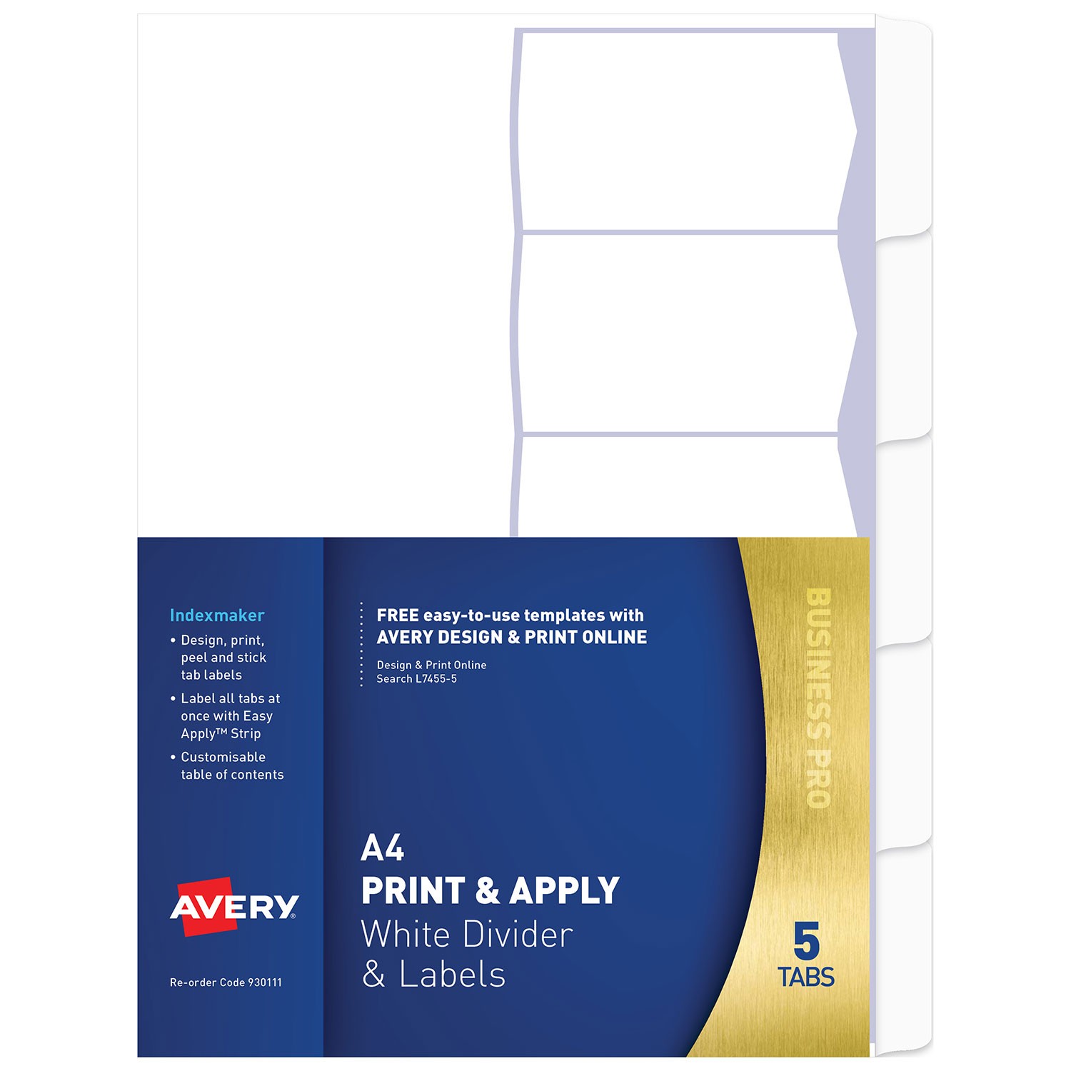 Print Apply Label Dividers White 5 Tabs 930111 Avery