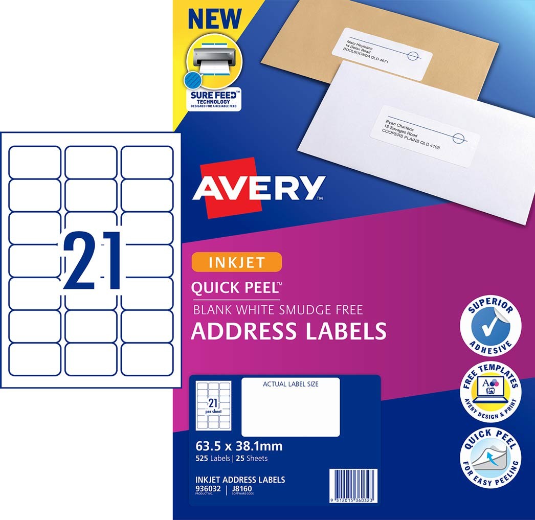 quick peel address labels with sure feed 936032 avery australia