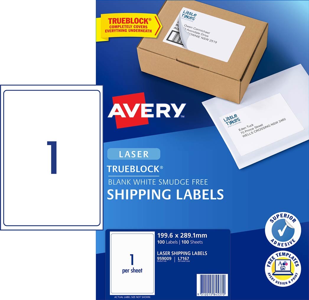 shipping labels with trueblock 959009 avery australia